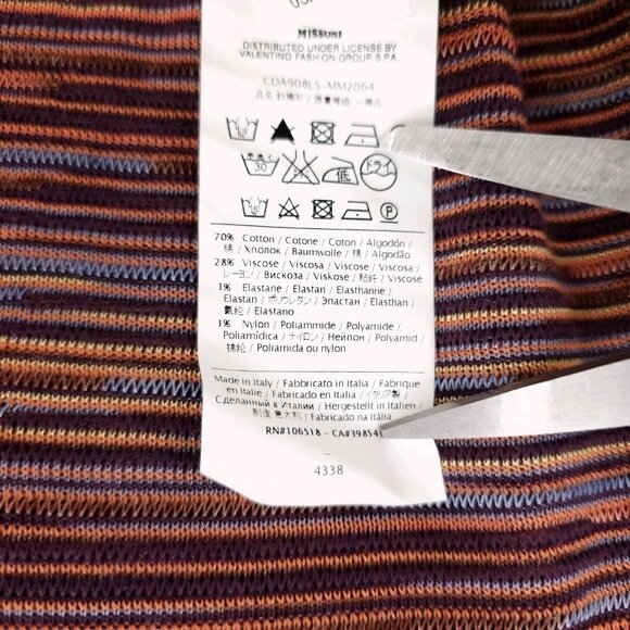 M MISSONI Knit Top Striped Pullover Drawstring Cotton Blend Made in ITALY Size 2 - Picture 6 of 7